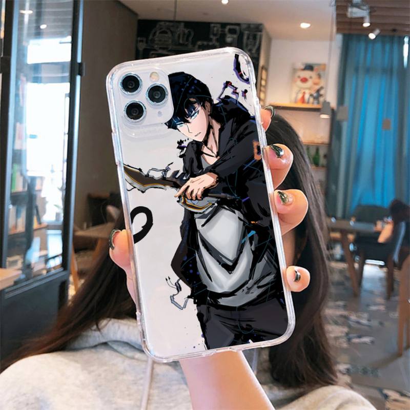 Solo Leveling iPhone Cases Comics cool black Sung Jin-Woo Transparent iPhone cover funda shell
